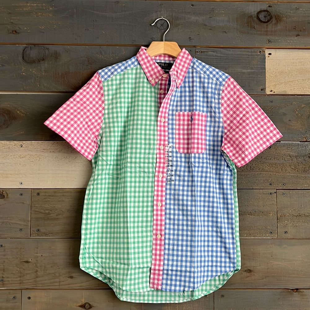 Polo Ralph Lauren Big Boys Short Sleeve Colorblock Check Shirt Poplin L